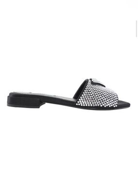 PRADA Crystal-Embellished Slide Sandals – Black